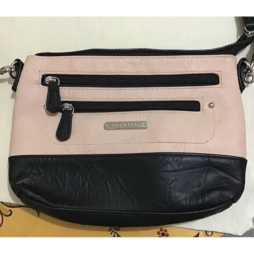 Stone & Co. Leather Crossbody Purse Two-Toned Black and Beige